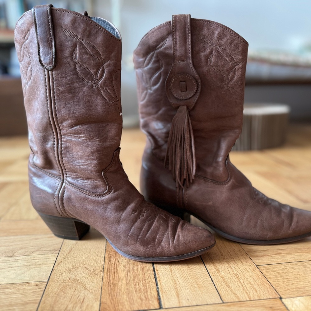 Laredo Brown Leather Fringed cowgirl boots, Size 8